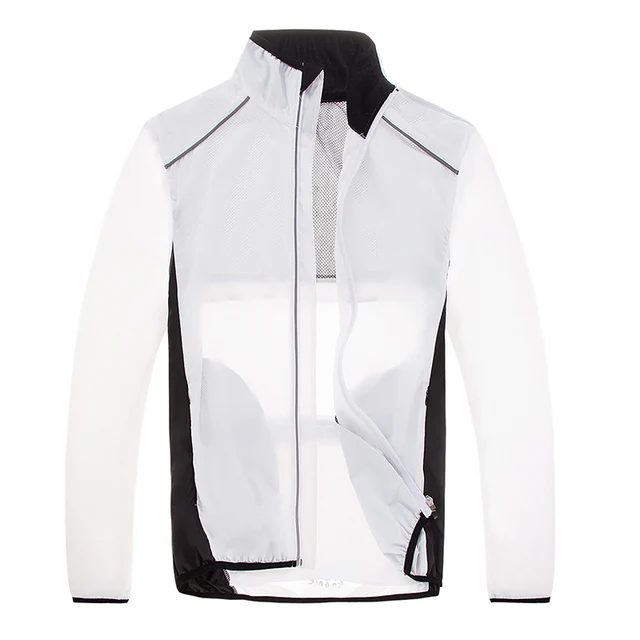Men Reflective Cycling Jacket Long Sleeve Waterproof Windproof Bike Jackets Ultra Light Quick Dry Wind Coat Chaqueta Ciclismo WHITE