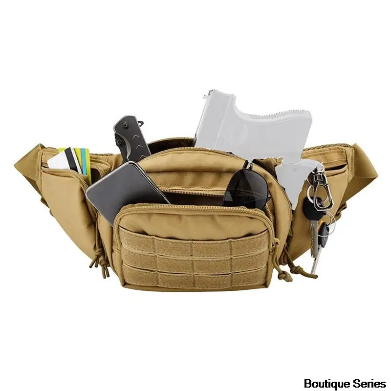 Riñonera táctica, bolsa de cintura militar con parche de EE. UU., cinturón  de cadera para pesca al aire libre, senderismo, Negro (4 bolsillos con
