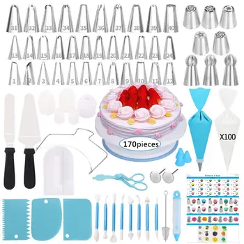 

Cake Decorating Supplies Kit 170 PCS Baking Supplies Set with Icing Piping Tips & Russian Nozzles