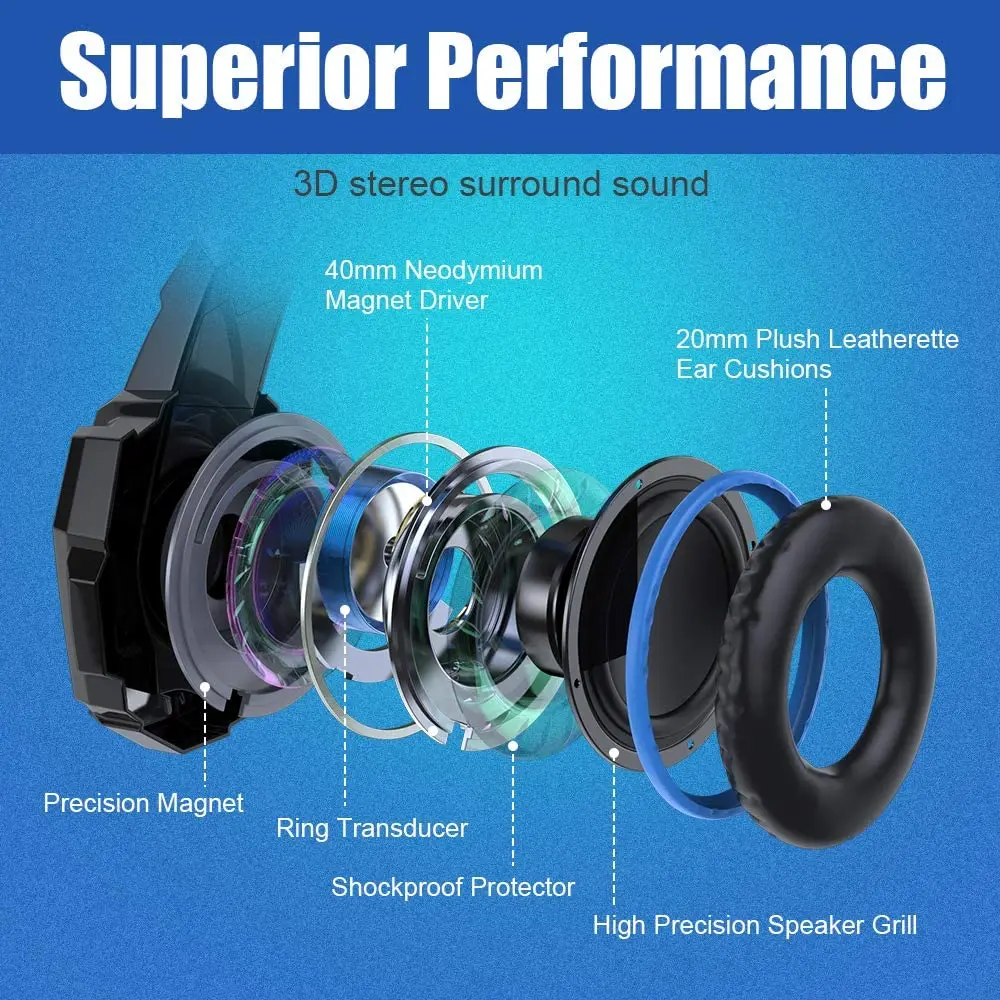 G9000 Stereo Gaming Headset for PS4 PC Xbox Noise Cancelling Over Ear Headphones with Mic LED Light Bass Surround Wire Earphone