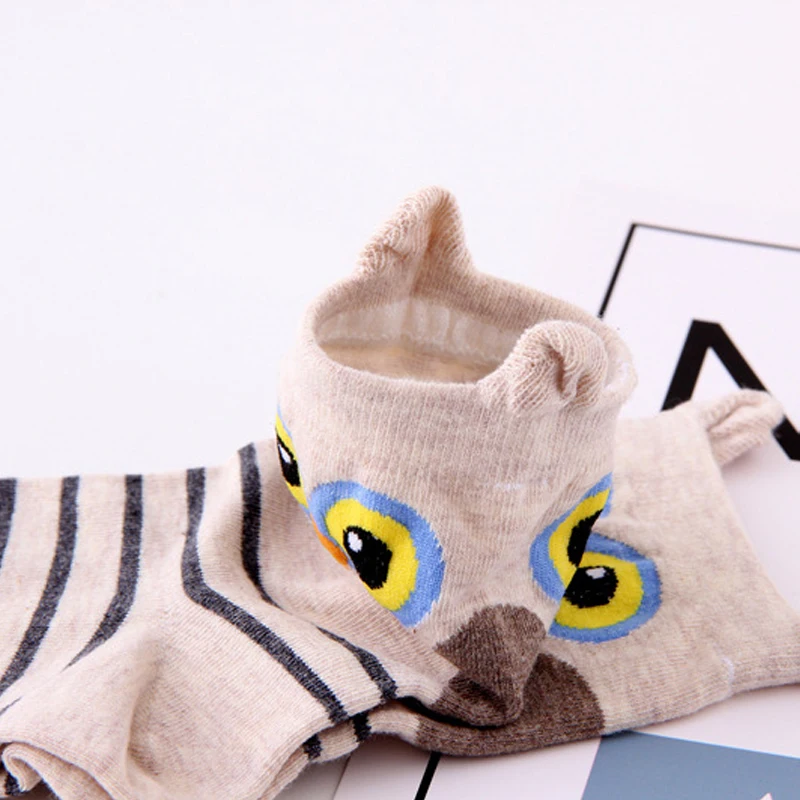 Женские забавные носки с героями мультфильмов, Harajuku, хлопковые носки, kawaii, Сова, милый набор носков, женские весенне-летние полосатые носки, 3 пары/партия,# F