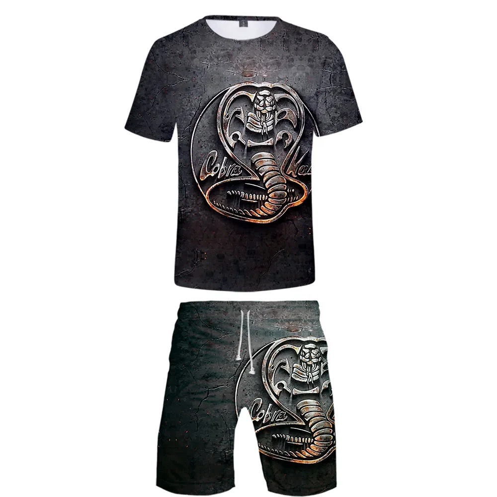 Cobra Kai/комплект из двух предметов 2019, мужские летние топы с принтом змеи, модные футболки высокого качества, Мужская одежда, оптовая продажа