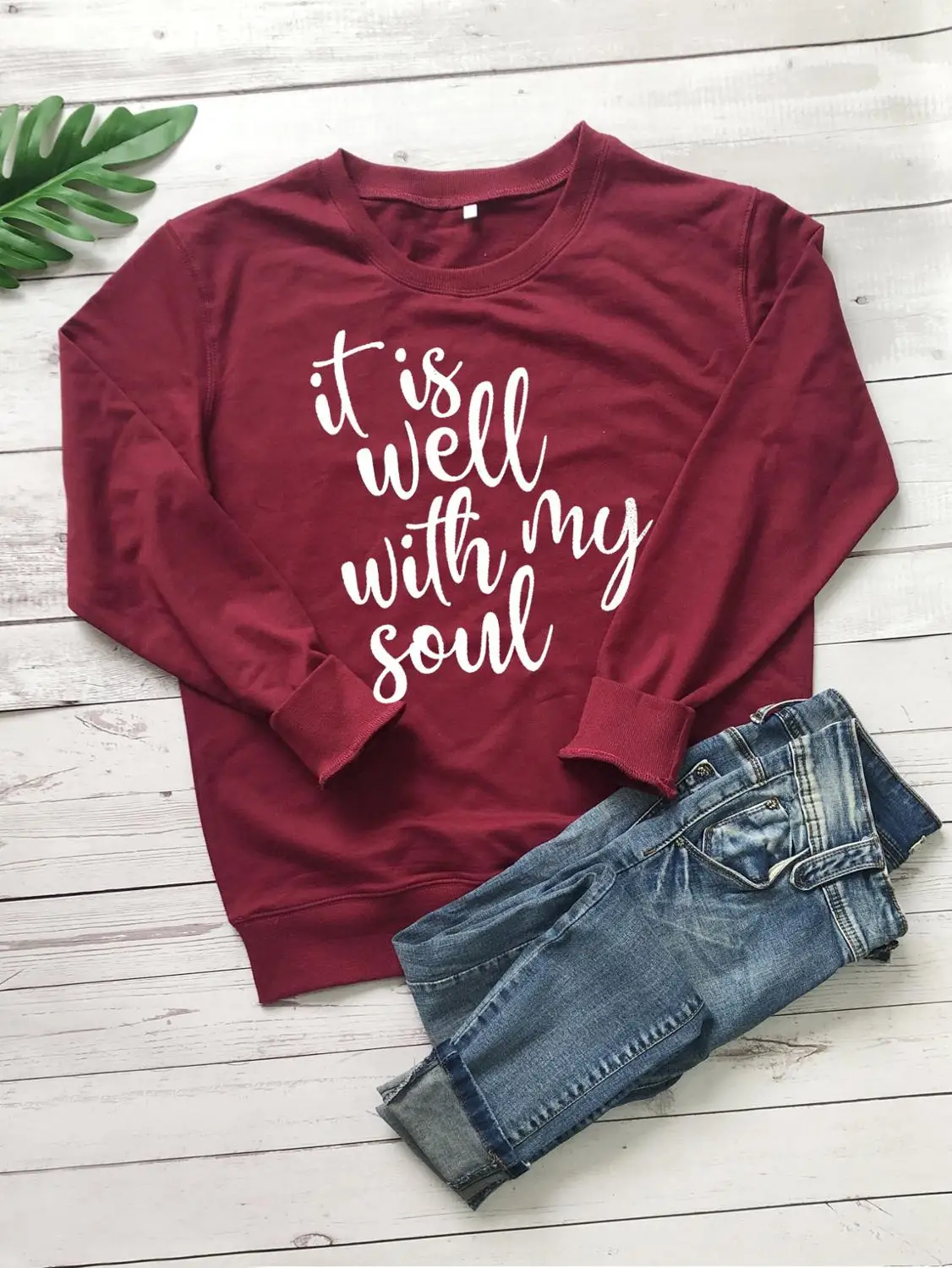 Burgundy-white txt Это хорошо с My Soul Толстовка Забавный слоган Цитата Женская мода унисекс Чистый хлопок религия Пуловеры Весна Осень подарок Топ - Цвет: Burgundy-white txt