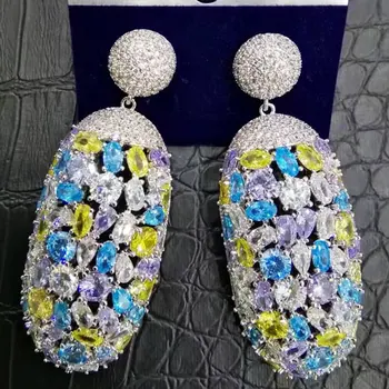 

GODKI New Colorful Trendy Ice Waterdrop Dangle Earring For Women Wedding Cubic Zircon Engagement Party Indian gold earrings 2019