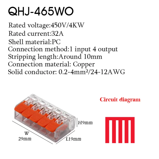 Cable Wire Connectors Mini Quick Terminal Block Universal Compact Wiring Electrical Connector Push-in For 4mm2 6mm2 Transparent 465WO