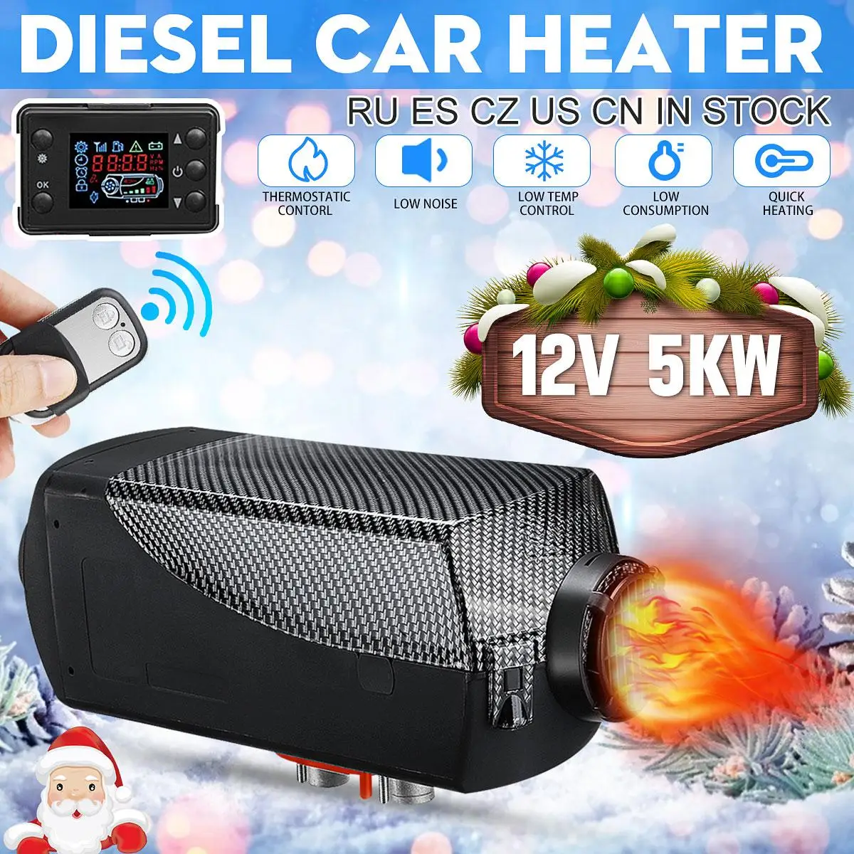12v 5000w 5kw Lcd Monitor Air Diesel Fuel Heater Car Heater With Silencer For Rv Car Truck Motor