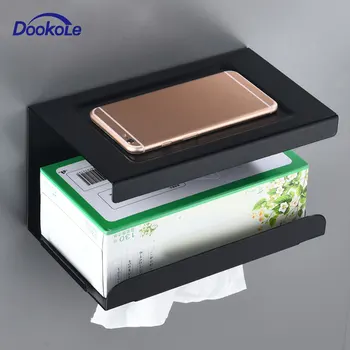 

Matte Black Toilet Paper Holder with Phone Shelf, Toilet Paper Roll Stand Wall-Mounted for Bathroom & Kitchen