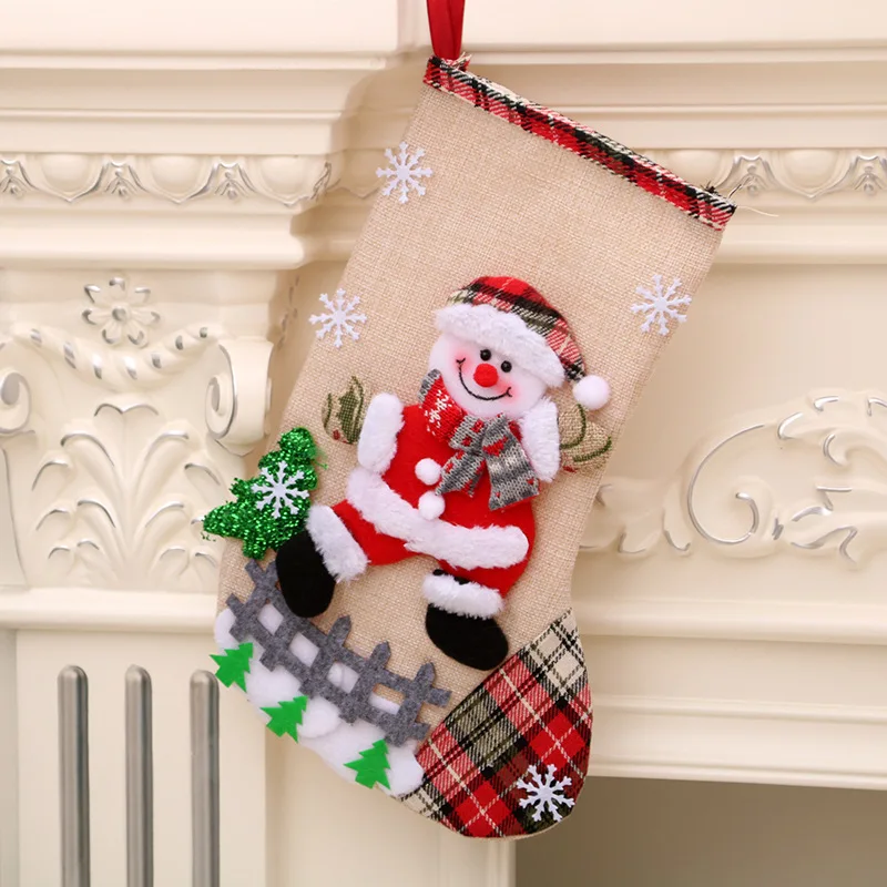 Горячий рождественский подарок Новогодний носок для подарков Санта-Клаус рождественские елочные игрушки Рождественские Чулки s конфеты подарочная сумка Navidad - Цвет: H Snowman