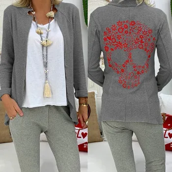 

Autumn Winter Skull Print Jacket Coat Casual Slim Gray Black Streetwear Long Sleeve Fall Cardigan Jacket Outerwear 2019 Clothing