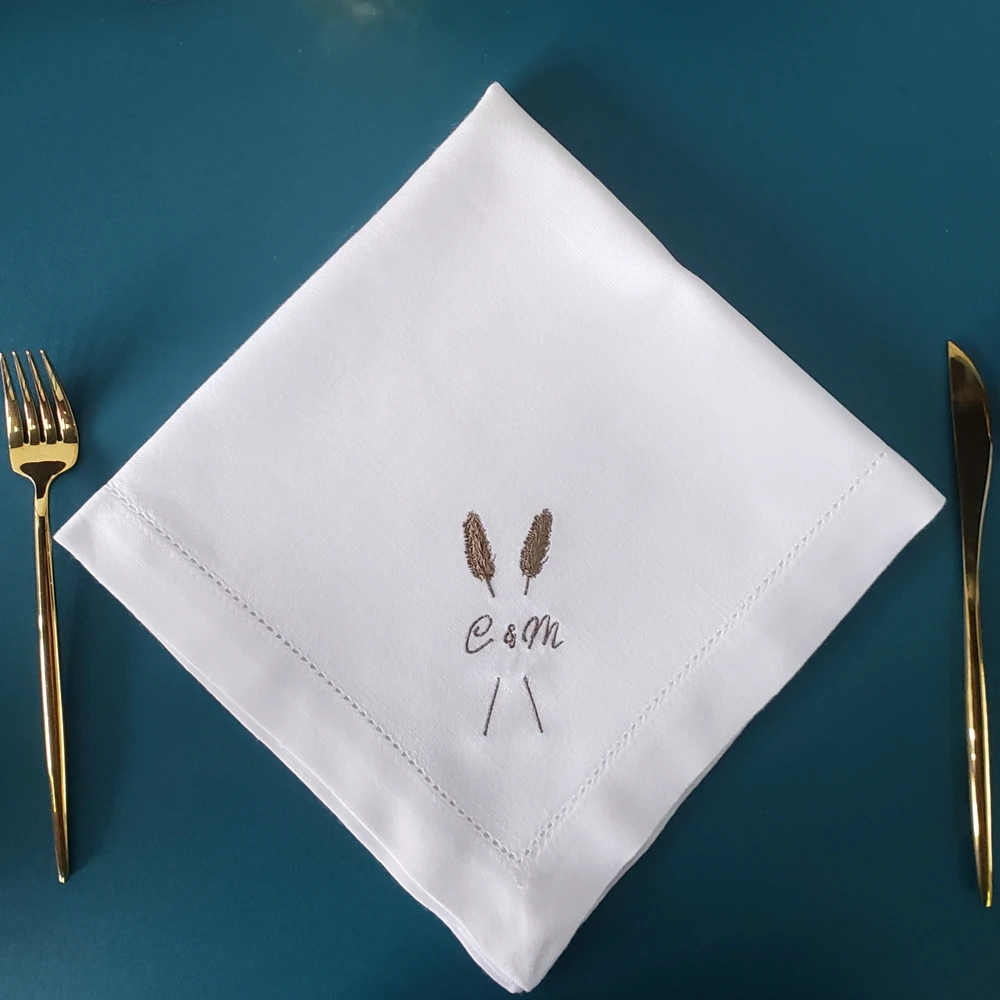 【Customized 】Personalized Napkin Embroidery Logo On Napkin Wedding