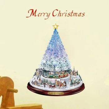 

NewYear Christmas Tree Rotating Sculpture Train Decorations Paste Window Paste Stickers Pegatinas Christmas Decorations For Home