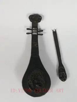 

YIZHU CULTUER ART Collection China Old Bronze Handmade Carving Phoenix Guitar Lock and key Decoration