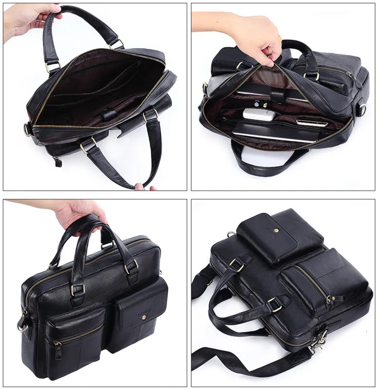 Genuine Leather Men Briefcase For Lawyers Laptop Handbag Ipad Large Vintage Business Man Messenger Bag Black Bolso Hombre Lawyer