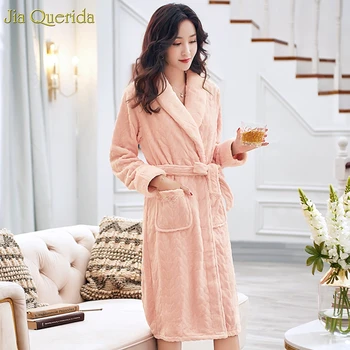 

Plus Size Robe New Winter Bridesmaid Robes Wedding Womens Bathrobe Cozy Homewear Flannel Pajama High Quality Womens Kimono Robe