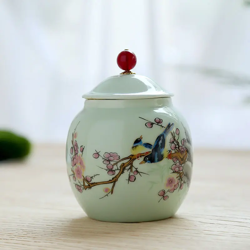 Mini Tea Jar Ceramic Tea Cans Seal Cans Home Decor Tank Travel Tea Jar moistureproof Tank Coffee Bean Cans Herb Storage Jar - Цвет: qingcixishangmeishao