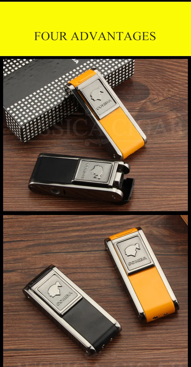 COHIBA карманные зажигалки бутан ветрозащитный 2 струйный фонарь прикуриватель портативный металлический прикуриватель для сигарет