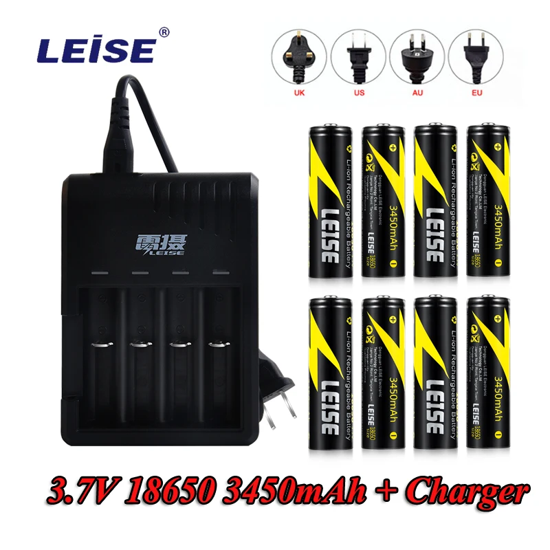 Leise 18650 3450mah литий-ионная аккумуляторная батарея 3,7 V батареи с зарядным устройством для внешнего аккумулятора фонарик налобный фонарь - Цвет: 8pcs Charger