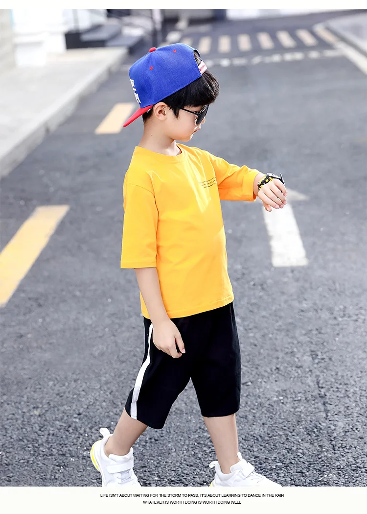 Комплект спортивной одежды для мальчиков, весна-лето г., новые комплекты детской одежды детский комплект из 2 предметов с принтом, 2 цвета, ly426 Size4-14