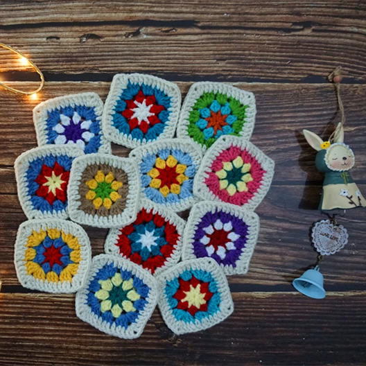 

DIY Crochet Doilies Multicolor Coasters Square Table Mats Decoration Handmade Crochet Cup Pad 9cm Wool Clothes Patch 50pcs/lot