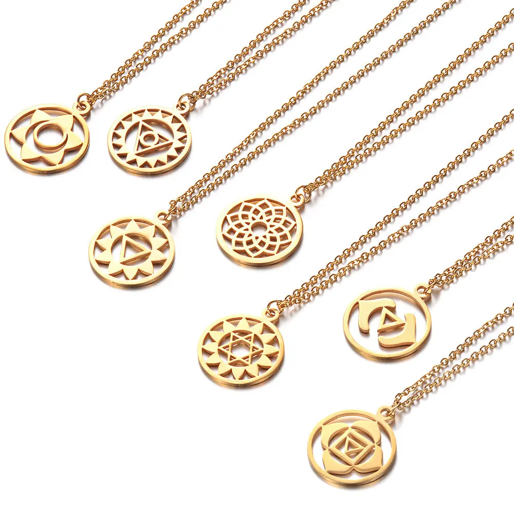 

Stainless Steel Accessories Pendant Necklace wei xing Three Pulse Seven round India Yoga Europe And America Hot Sales Titanium S