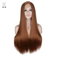 Причудливый W коричневый прямой парик из синтетического волокна на кружеве, длинные шелковистые парики для женщин, натуральные бесклеевые волосы, завязанные вручную