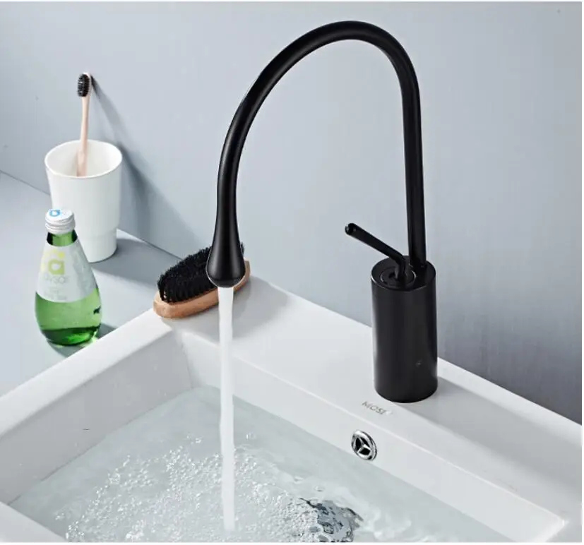 Basin Faucets Modern Black Bathroom Faucet Waterfall faucets Single Hole Cold and Hot Water Tap Basin Faucet Mixer Taps