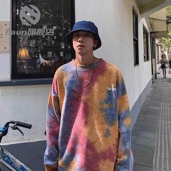 

Men Harajuku Tie Dye Oversized Hoodies 2020 Autumn Mens Japanese Streetwear Sweatshirts Male Cotton Hip Hop Hoodie