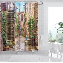 Cortina de ducha panorámica con flores para jardín, cortina de baño de tela impermeable, cortina de puerta de baño