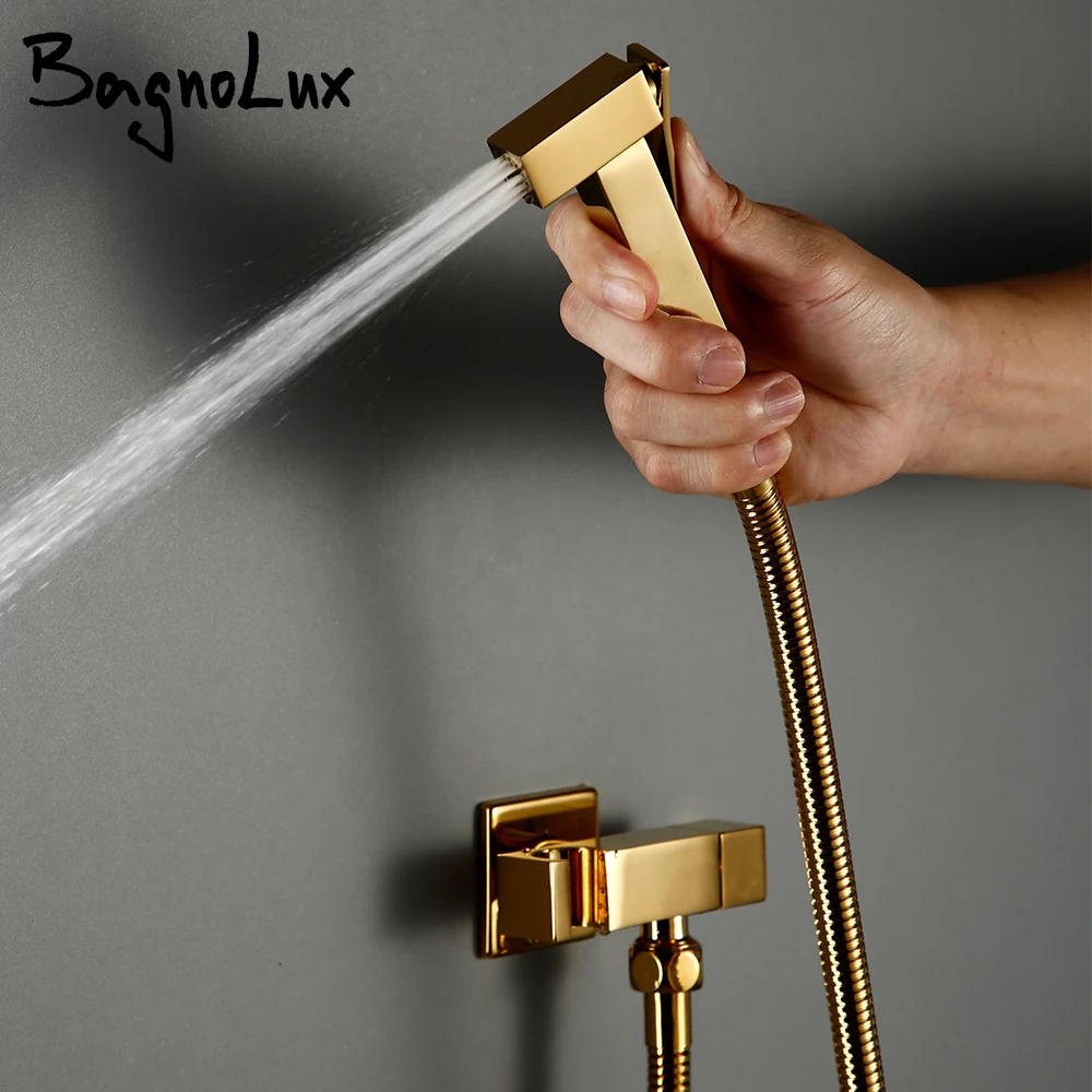 Faucet Bidet Sprayer Polished Gold Brass Hand Held Wall Mounted With