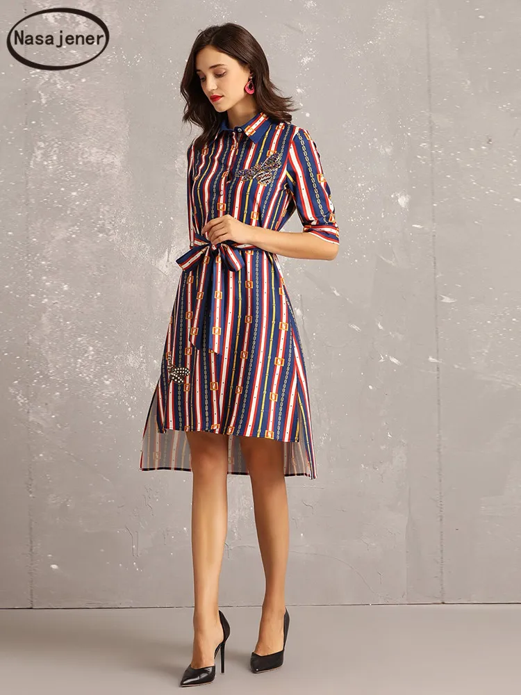 

2020 Spring New Fashion Runway Designer Summer Dress Women's Bow Tie Elegant Print Retro Dress