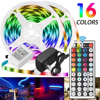 

Rgb Led Strip Light 2pcs 5m 5050 Smd Flexible Rgb Led Lamp Diode Ribbon 12v Dc Power Remote Control +adapter Non-waterproof