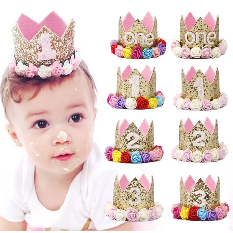 

Staraise Pink Birthday Hats Decor Party Crown First Birthday 1 Year Happy Birthday Party Decor Gold Baby Shower Supplies