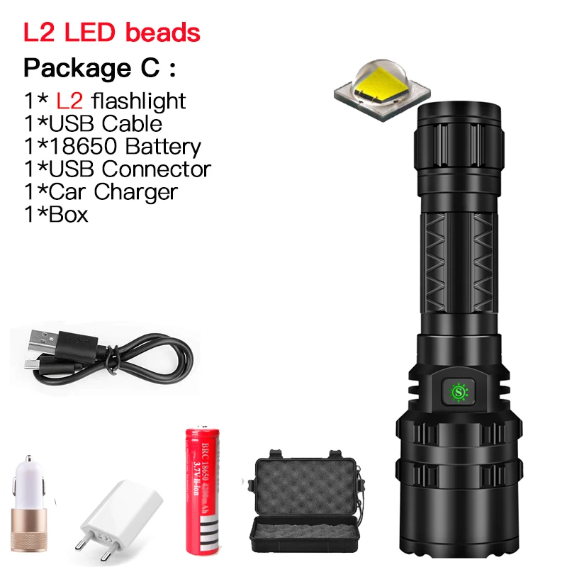 Мощный XHP50 80000LM светодиодный фонарик Xlamp алюминиевый охотничий L2 водонепроницаемый 5 режимов фонарь Lanterna использовать аккумулятор 18650 26650 - Испускаемый цвет: C