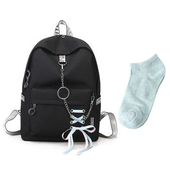 

BEAU-1Pcs Laptop Backpack Rucksack Canvas Bags Student Black & 1 Pair Cotton Women'S Socks Candy Color Solid Color Female, Lake