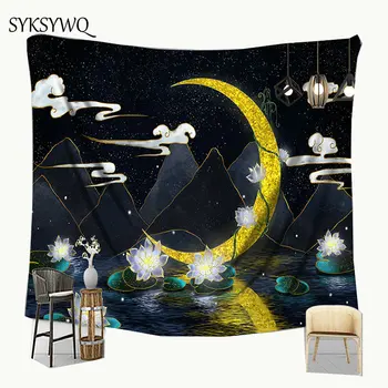 

moon phase tapestry wall hanging bedroom dorm decoration bohemian wall carpet lotus flower wall cloth
