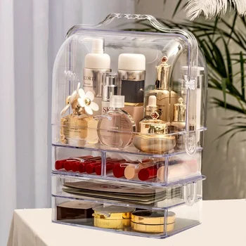 

Transparent Makeup Organizer Multi-functional Jewelry Cosmetic Storage Box with Drawer Dustproof Bathroom Clear Make up Holder