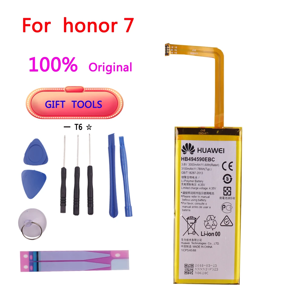 

100% Original HB494590EBC 3000mAh Rechargeable For Huawei Honor 7 Glory PLK-TL01H ATH-AL00 PLK-AL10 Battery
