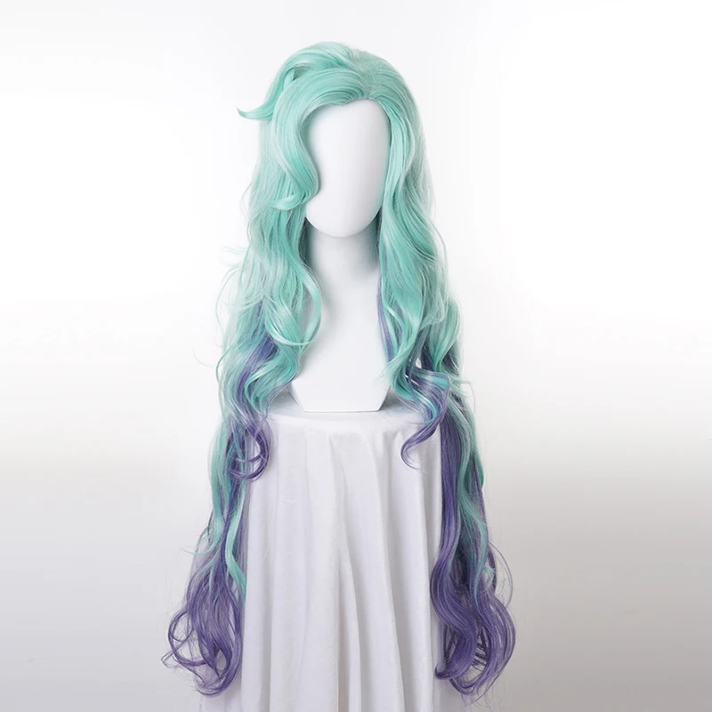 

LoL KDA Seraphine Cosplay Wig Women Loose Wavy Long Green Mixed Purple Wigs Heat Resistant Synthetic Hair + Wig Cap