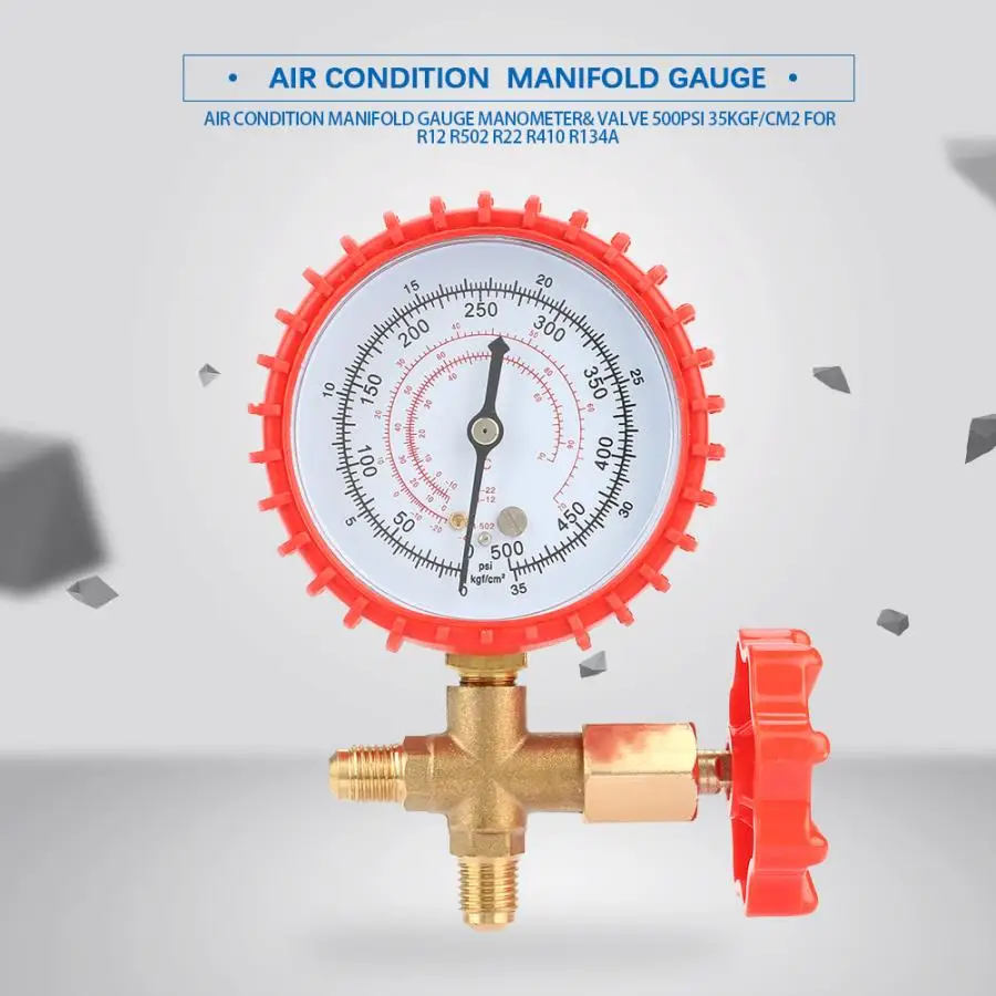 Давление датчик Кондиционер коллектор калибровочный манометр клапан 500psi 35kgf/см для R12 R502 R22 R410 R134A датчик манометр