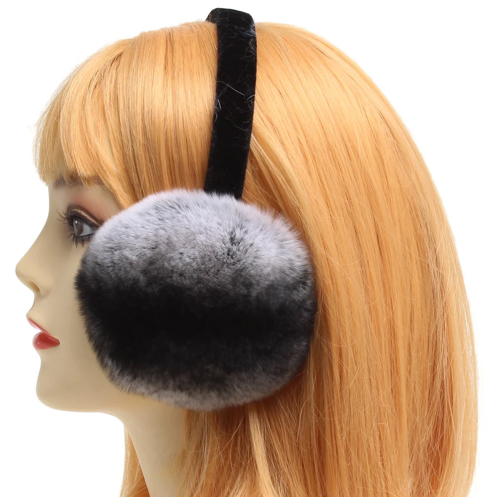 New Arrival Winter Women Warm Natural Rex Rabbit Fur Earmuff Lady Fashion Fluffy Pompoms Genuine Rex Rabbit Fur Earlap