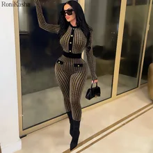 

Ronikasha Jumpsuit Women Bodysuit Long Sleeve Single Breasted Houndstooth Elegant Woman One Piece Rompers Sexy Club Outfits