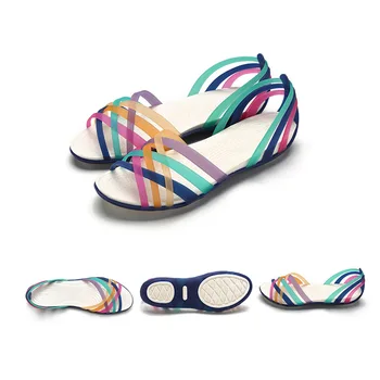 

cave shoes female fish mouth flat crystal sandals colorful plastic sandals