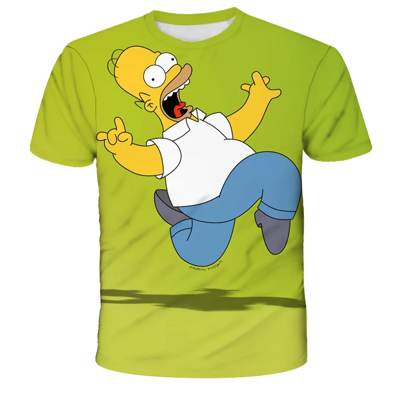 Новая летняя футболка с аниме, мужская и женская футболка с 3D принтом Симпсона, Повседневная футболка с коротким рукавом и забавным круглым вырезом в стиле Харадзюку для мальчиков