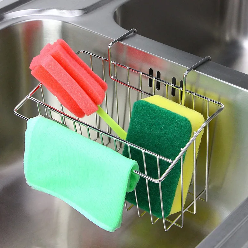 

Stainless Steel Metal Sink Sponge Soap Holder Spice Rack Hanging Storage Shelf Basket Towel Organizer Utensils for Kitchen