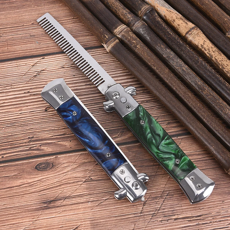 1pc Foldable Automatic Combs Brushes Hair Trimmer Comb Brush Accessories Mens Pocket Knife Comb Oil Hair Comb 2 Styles