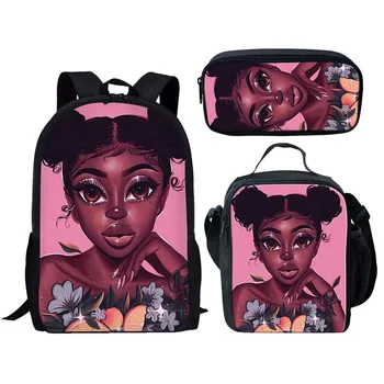 

HYCOOL School Bag for Teen Girls Black Art Afro Girl Print Pink Book Bags Children Kids Cute Fashion Lunch Pencil Bag Backpacks