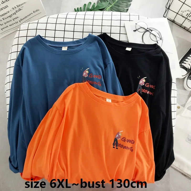 Size 6XL bust 130cm Candy Color Long Sleeve Loose T-Shirts Cool O-Neck Women T-Shirt Plus Lady Tops | Женская одежда