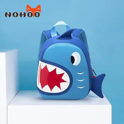  Free Printed Words Printed Kindergarten Logo NOHOO Shark Backpack Blue Shoulder Children Cute Carto - 4000212987982