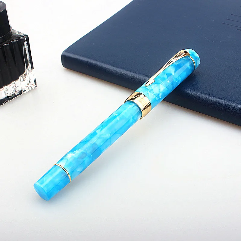 JINHAO 100 Fountain Pen Acrylic Resin Iridium F 0.5mm /1.0MM Bent Nib Writing Gift Pen Office Supplies custom the factory directly supplies the front acrylic led luminous golden stainless steel edging letter logo