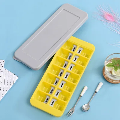 DIY силиконовые решетки льда формы 14 кубиков с крышкой замороженные кубики льда делая инструмент кубик льда лоток аксессуары для кухонного бара C1166 d - Цвет: Цвет: желтый